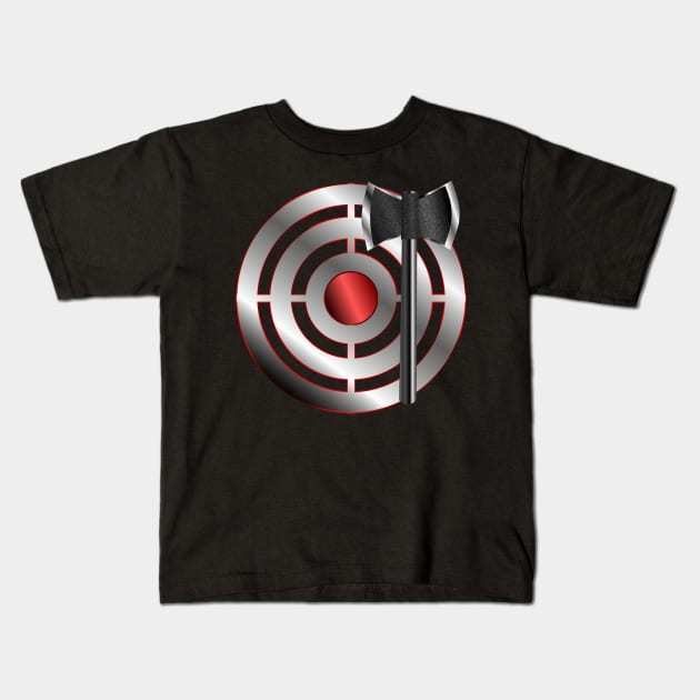 Red-Stroke Silver Target Red Kill Shot Black Throwing Axe Kids T-Shirt by geodesyn